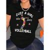 Women's Creative Volleyball Print Crew Neck Short Sleeve Casual Summer Sports Tee