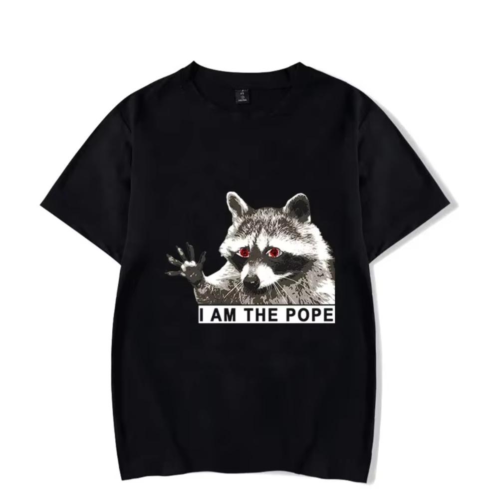 

Summer New Fashion T Shirt for Men POPE Raccoon Print Harajuku Man Women Hip Hop Streetwear Casual Men Shirts Oversized Top Tee M чёрный