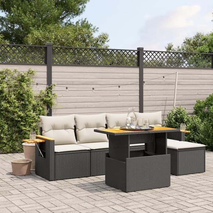VidaXL Salon de Jardin avec Coussins 6 pcs, Canapés de Terrasse, Ensemble de Meubles de Patio, Mobilier d'Extérieur, Noir 3273492
