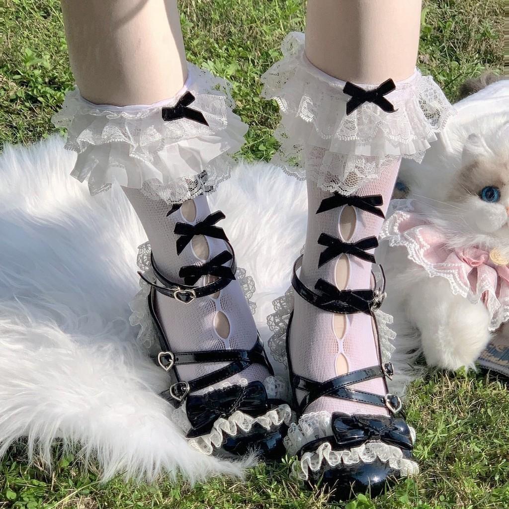 Girls Polka Dot Ruffle Tulle Butterfly Bow Knee Socks With Frictionresistant Fabric For Teens