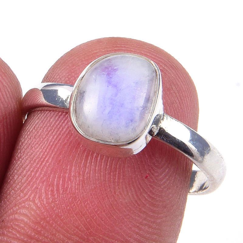 

Natural Rainbow Moonstone Gemstone Handmade 925 Sterling Silver Ring Size 8 O1z53