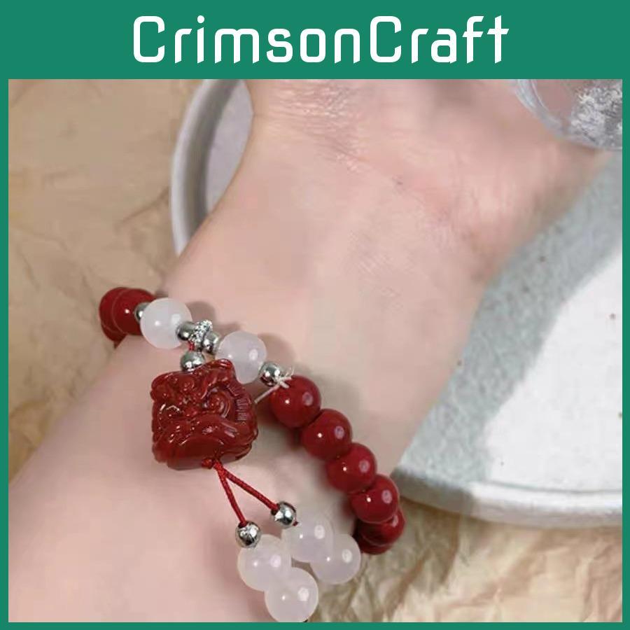 Exquisite Alloy Handmade Red Beaded Bracelet With Lion Charm Vintage Style
