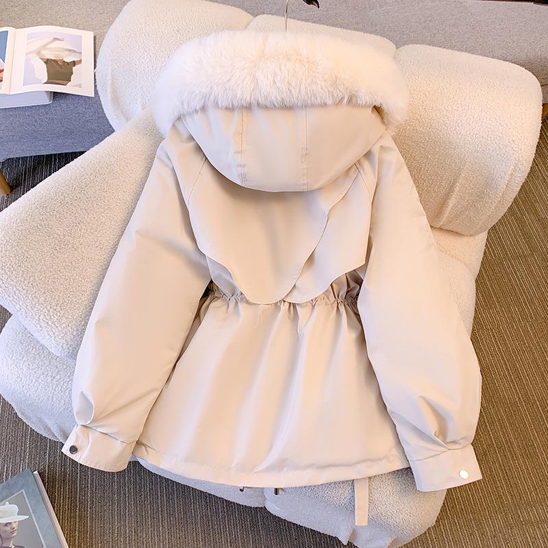 Autumn Winter Parkas Coat Women's Cotton-Padded Plush Warm Coat Women's Long Sleeve Zipper Hooded Drawstring Parkas