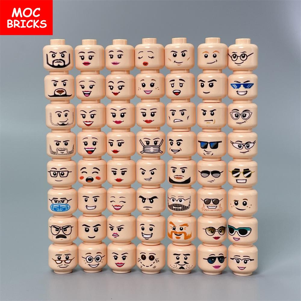 Pack  MOC Bricks Sunglasses Figure Face Yellow Flesh Head Expression Assembled Building Blocks Accessories Children's Toys