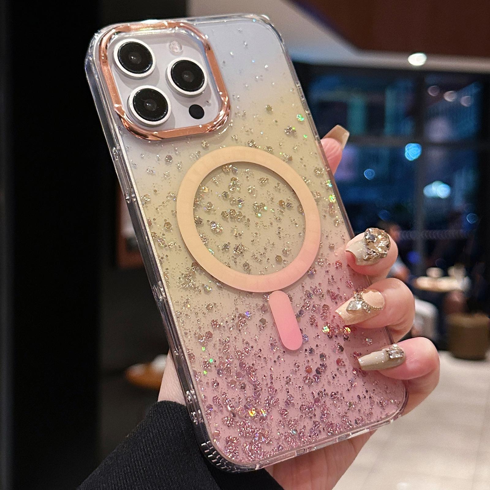 For iPhone 16 Pro Case Compatible with MagSafe IMD Bling Glitter PC+TPU Back Cover C