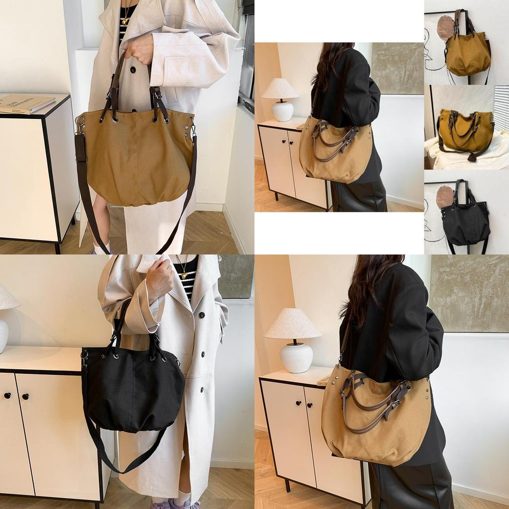 Stylish Large Capacity Women's Tote Bag Retro Solid Color Shoulder Crossbody Purse