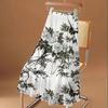 Abstract Ink Brush Printed Midi Skirt With Stretch Fabric For Plus Size Women