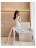 Minimalist Striped Sleeveless Knit Midi Dress with Waist-Cinching Design for Women