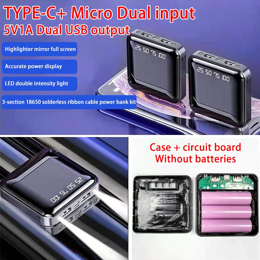 DIY 18650 Power Bank Case 4 In 1 Battery Charge Storage Box Shell Micro USB Type C with Flashlight For Charging Mobile Phones