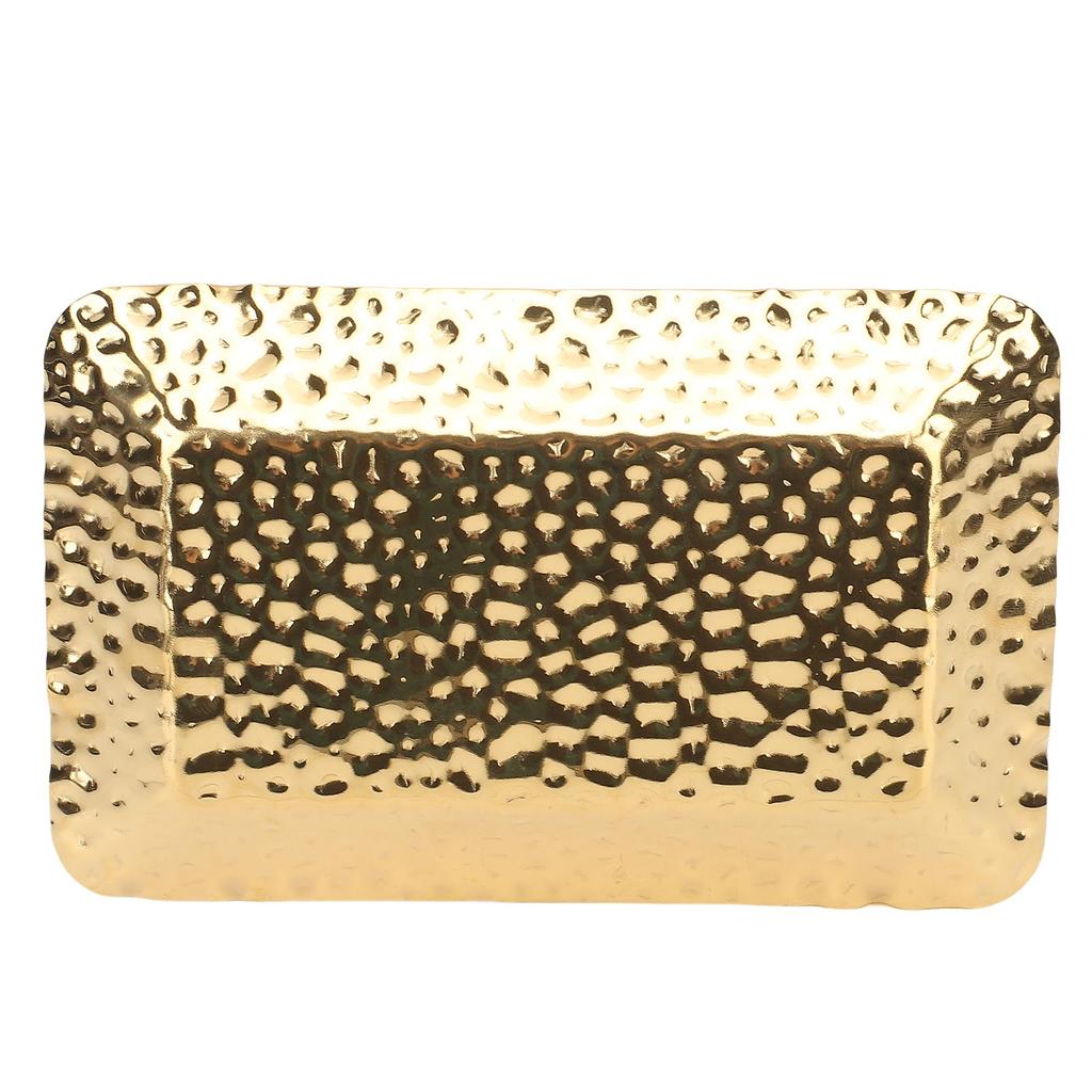 Gold Hammered Rectangle Serving Tray Stainless Steel Decorative Platter Appetizer Tray for Food Fruits Dessert Towel