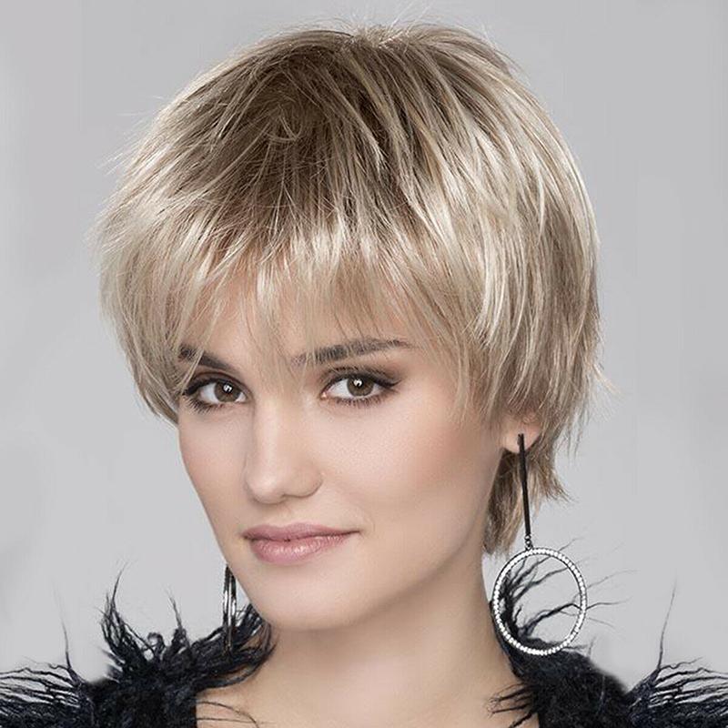 Women's Short Cut Straight Wig Head Blonde Ombre Boycut Cosplay Wigs