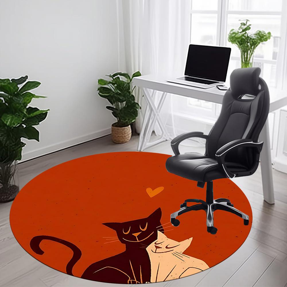 1PC Cat Love Office Round Area Rug,  Mat Suitable ForOffice, Under Office Chairs Bedroom Living Room Home Decor, Room Deco