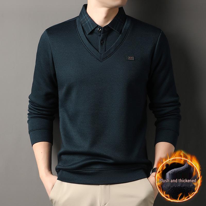 Men s Fleece-Lined Polo Shirt - Warm, Fashionable, Long Sleeve, Autumn/Winter Style M