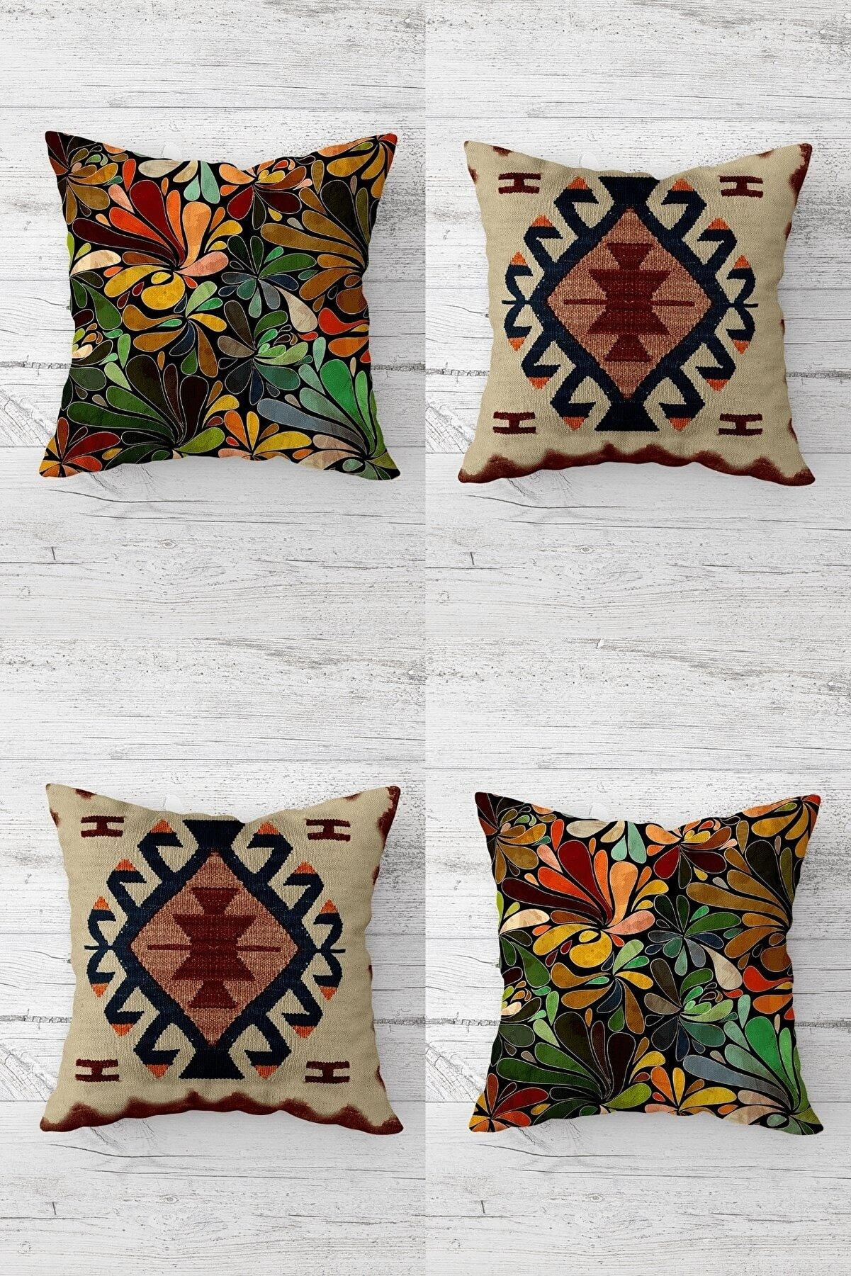 

Ethnic Leaf Pattern Hidden Zipper Cushion Cover Sofa Pillow Case Set (4pcs)