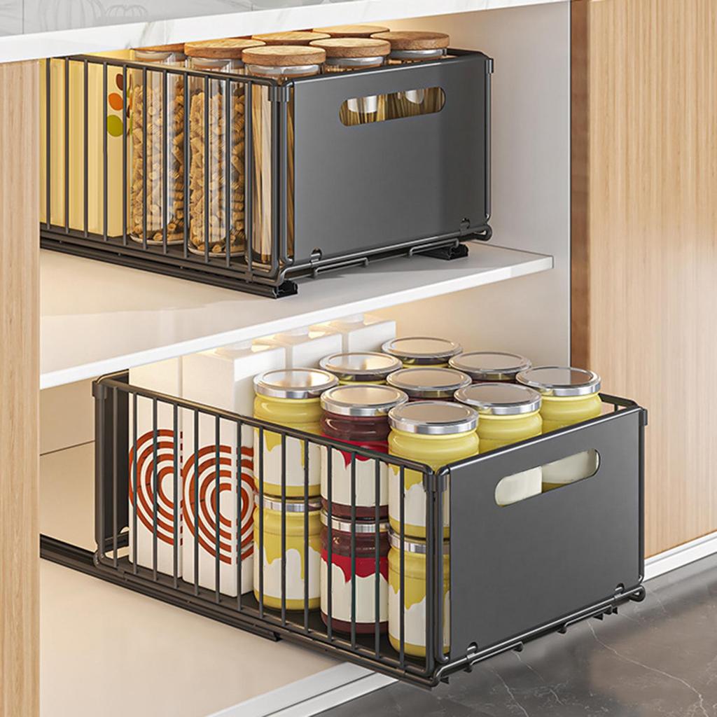 2 Pieces Pull Out Cabinet Organizer Slide Storage Shelves Basket Drawers for