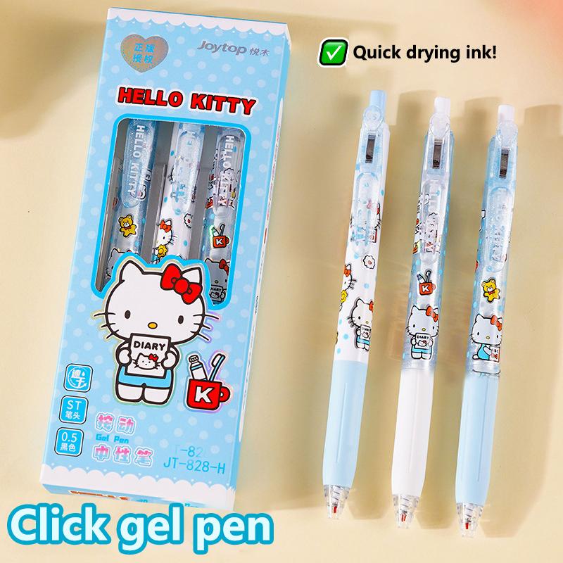 3Pcs/Box Kawaii Kuromi Melody Pressing Gel Pens Set Cute Cartoon 0.5Mm Black Ink Neutral Pens Student Stationery Office Supplies