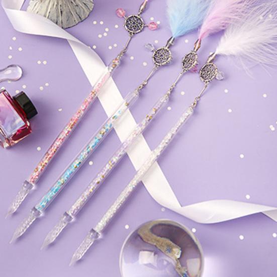 1Набір Кристалічна ручка Дизайн підвіски з пір'ям Економія чорнила Легко чистити Художня кристалічна ручка для підпису для ескізів