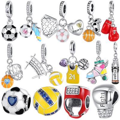 New Copper Charm Football Basketball Boxing Gloves Bead Fit Snake Chain Bracelet Necklace Women Diy Jewelry