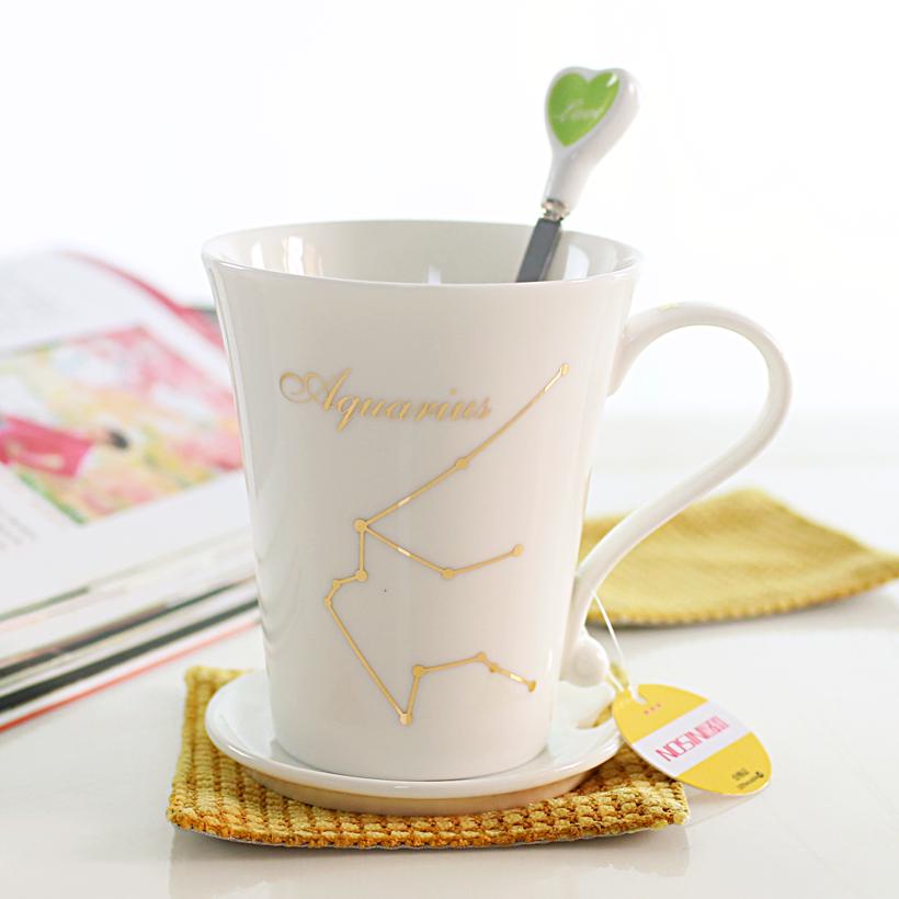 

Zodiac Ceramic Mug Set: Stylish Constellation Cup for Home, Couples, Coffee, and Tea, Complete with Lid and Spoon.
