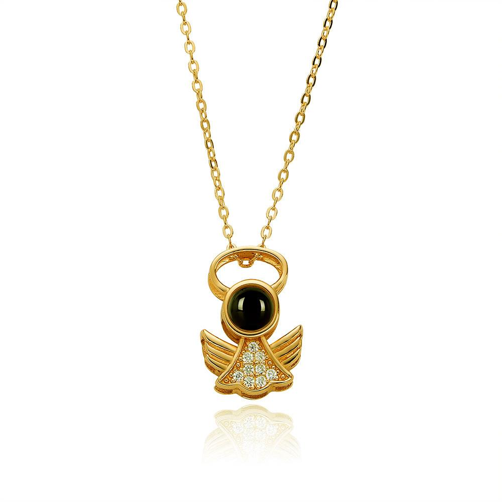 Cross Accessories Little Angel Necklace - 'I Love You' Projection in 100 Languages, Clavicle Chain, Valentine's Day, European & American Style.