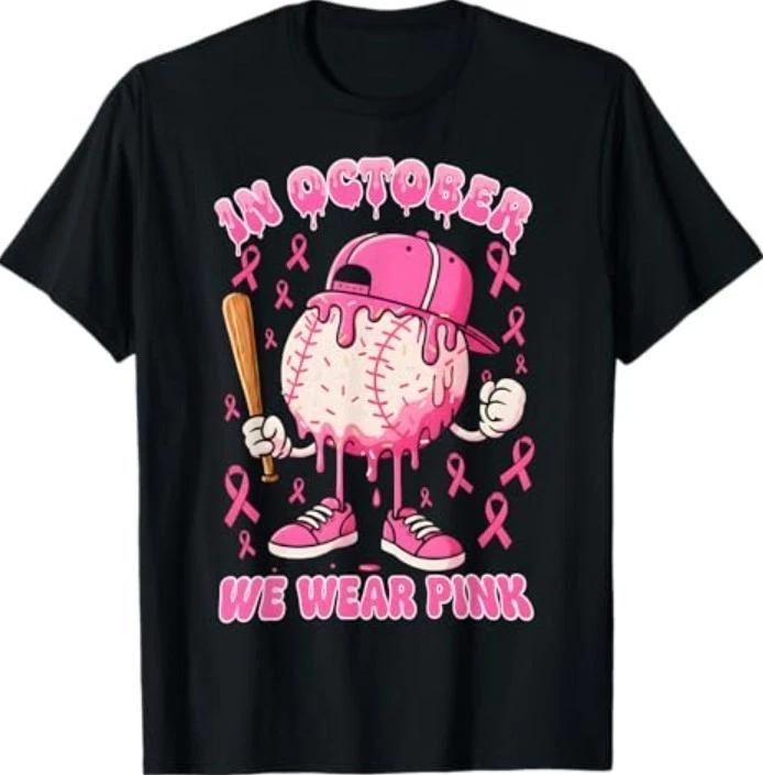 

Baseball Ice Cream Drip in October Wear Pink Breast Cancer T-Shirt XL
