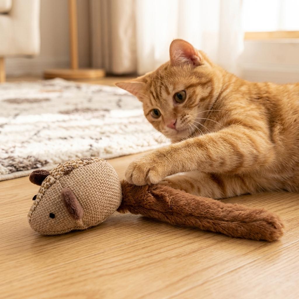 Cat Plush Sounding Mouse Toy for Indoor Outdoor Interactive Play Coffee