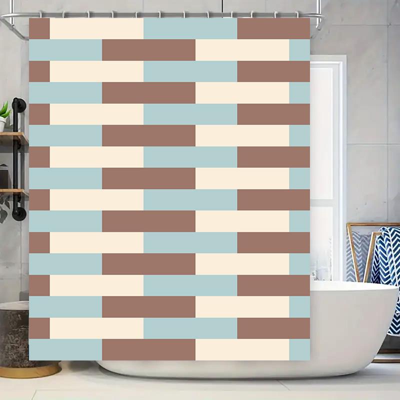 

Modern bathroom decor with beige and blue stripes stylish shower curtain set for your home bathroom or guest room 90x180cm