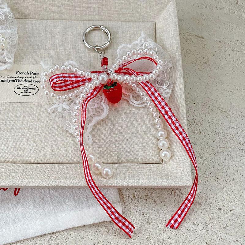 Sweet Lace Pearl Bow Keychain Pendant Car Keychain For Women Girls  Exquisite Backpack Decoration Accessories Gifts