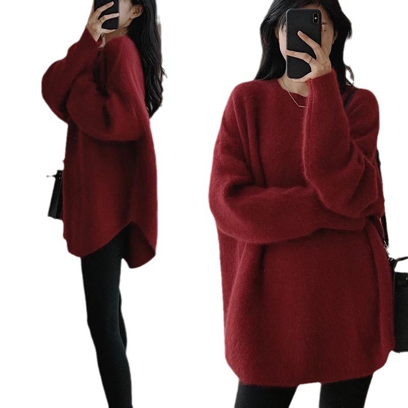 2025 Women's Loose Mid-Length Knit Sweater - Autumn/Winter Korean Style