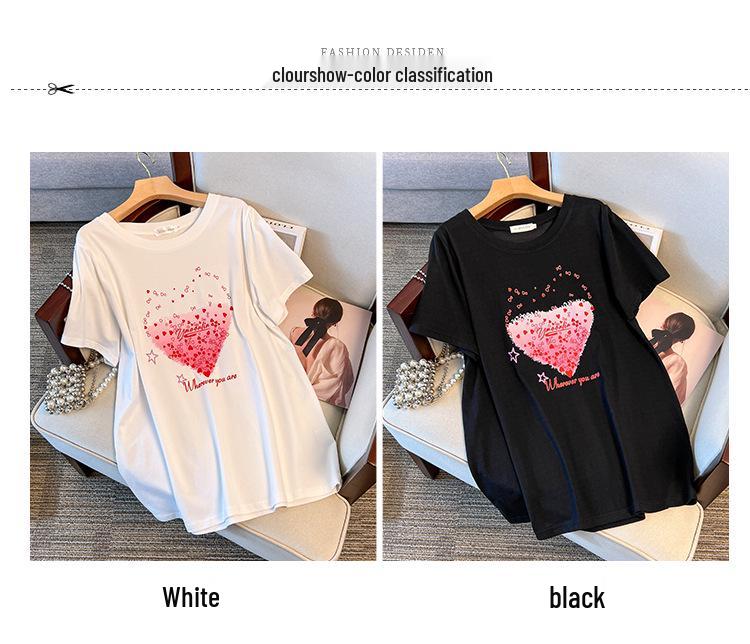 Plus Size Loose Fit Mid-Length Round Neck Short-Sleeve T-Shirt for Women