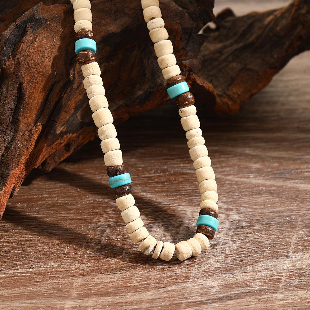 Noter Męski Naturalny Koraliki Kokosowe Drewniany Naszyjnik 19 Calowy Krótki Choker Naszyjnik Ręcznie Robiony Naszyjnik Prezenty Dla Niego Codzienna Biżuteria