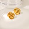 High-end small fragrance pleated three-dimensional rose flower metal stud earrings femininity versatile earrings new