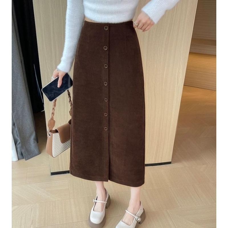 Women Corduroy Skirt High Waist Autumn Winter Knitted A Line Flowy Elegant Skirts