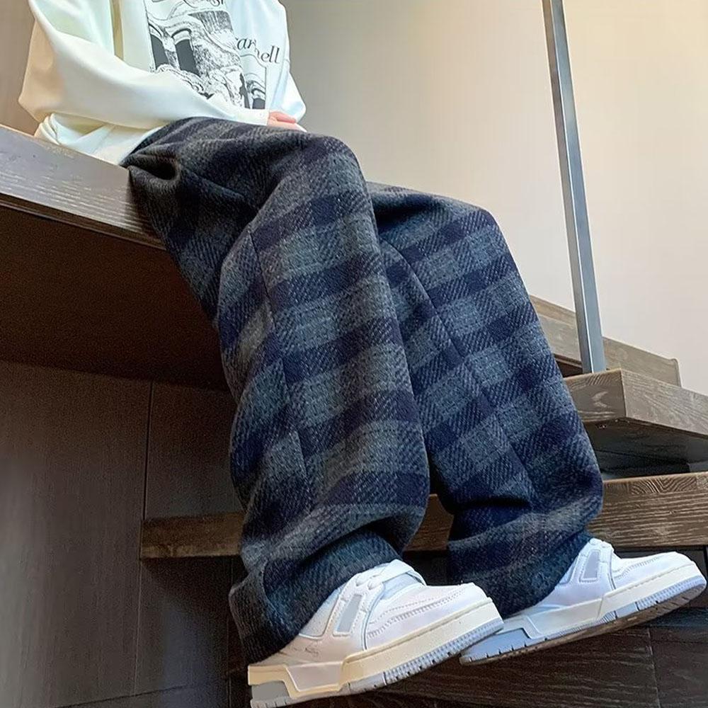 

Y2K винтажные зеленые брюки в клетку, мужские зимние широкие брюки в стиле Харадзюку, мужские повседневные спортивные штаны большого размера, уличная одежда, корейская одежда XL синий