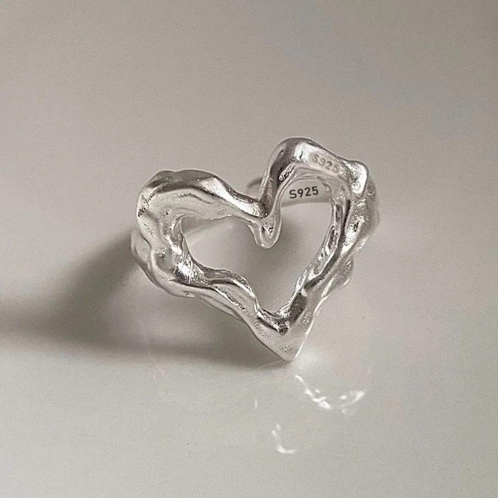 

Simple Silver Color Rings for Women Men Couple Minimalist Handmade Heart Ring Party Jewelry Gift Prevent Allergy