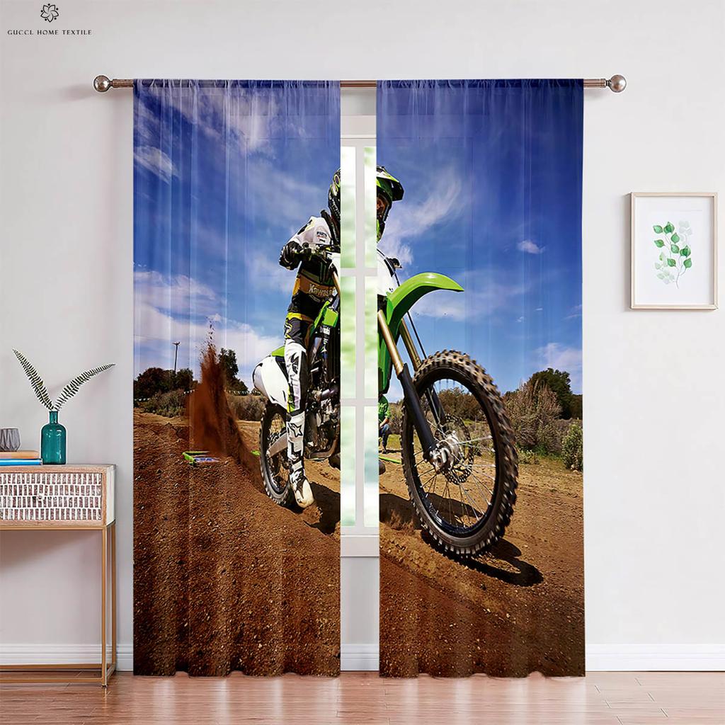 Cool Motorcycle Racing 3D Printed Curtains Bedroom Living Room Kitchen Decorative Curtain Rod Pocket 2 Pieces
