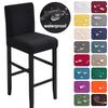 Waterproof Short Back Chair Covers Dining Chair Covers Stretch Solid Color Barstool Chair Slipcover Removable Chair Protector