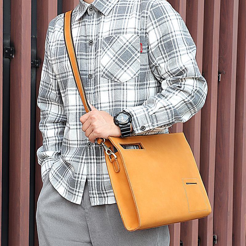 Men's Large Capacity Crazy Horse Leather Crossbody Bag - Genuine Leather Retro Tablet Handbag