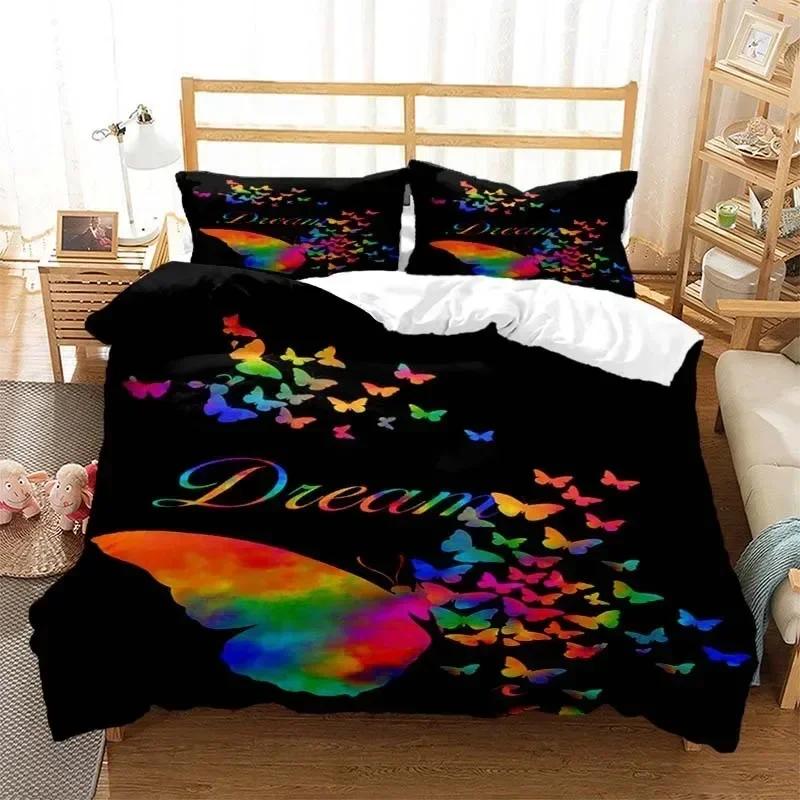 

Colourful Buterfly Wings Beding Set 3D Printed Suitable for Bedrom Soft Duvet Cover Set With Pilowcases Children Kids Home Textile 100*200cm Single