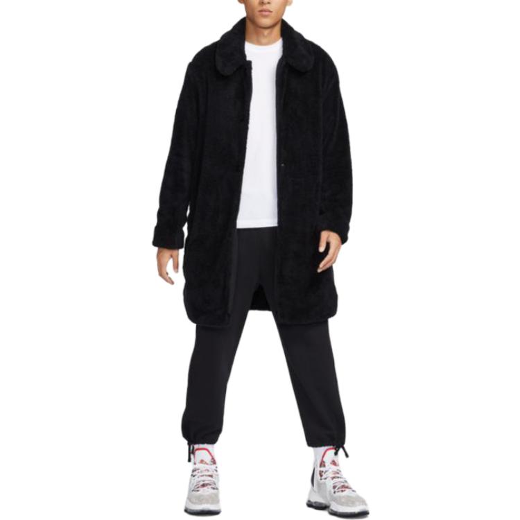 Nike Solid Color James Coral Fleece Spliced Single-Breasted Casual Jacket Men Jacket Black FB7120-010