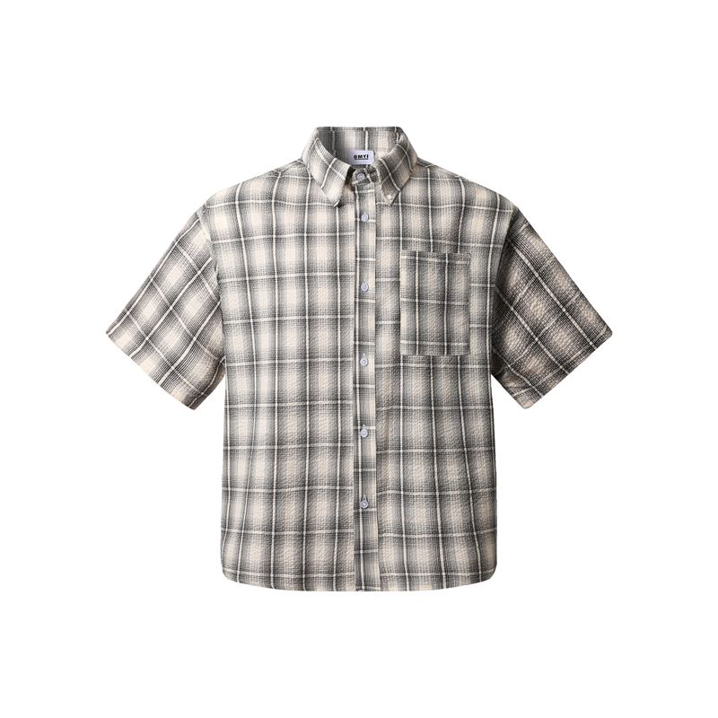 Kisko American Retro Textured Plaid Lazy Short-Sleeved Shirt for Men and Women, Cool and High-End Loose Shirt Trend