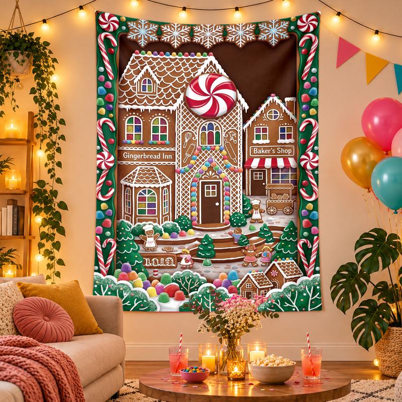 Christmas Theme Wall Tapestry, Xmas Wall Hanging, Holiday Home Bedroom Decoration