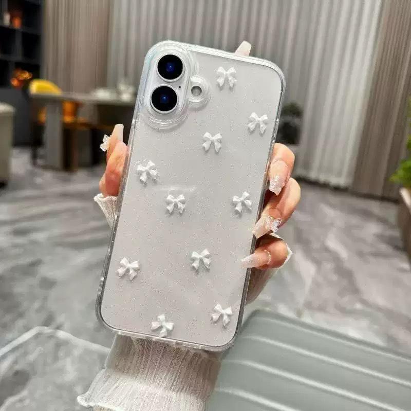 

Epoxy glitter bow Apple 16Promax mobile phone case for Iphone17Air transparent women s fashion iPhone 17Promax