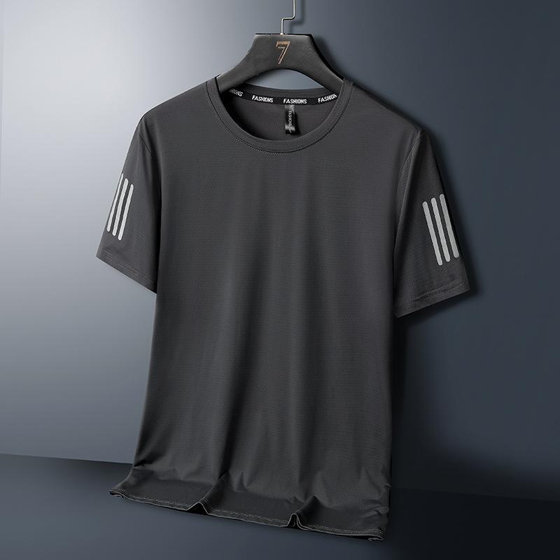 Men's Summer T-Shirt Solid Color Sports Round Neck Short-Sleeve Shirt Comfortable Casual Breathable Quick-Dry Tee