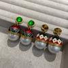 Original Retro Court Style Drip Oil Enamel Chinese Earrings Pearl Earrings, High-End Sense Light Luxury Temperament Medieval Earrings