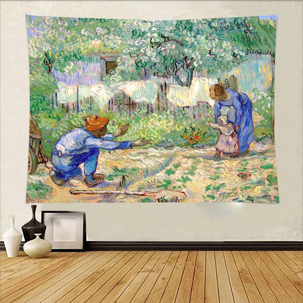 Van Goghs Art Tapestry Wall Hanging Printed Polyester Tapestry INS Decoration Wall Decor