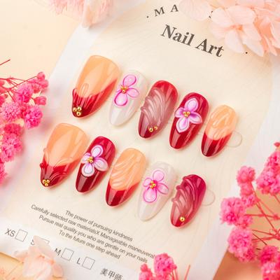 30 3D Three-dimensional Flowers, Premium Brown French Almonds, Wearing Armor, Sweet Handmade Point Diamonds, Manicure