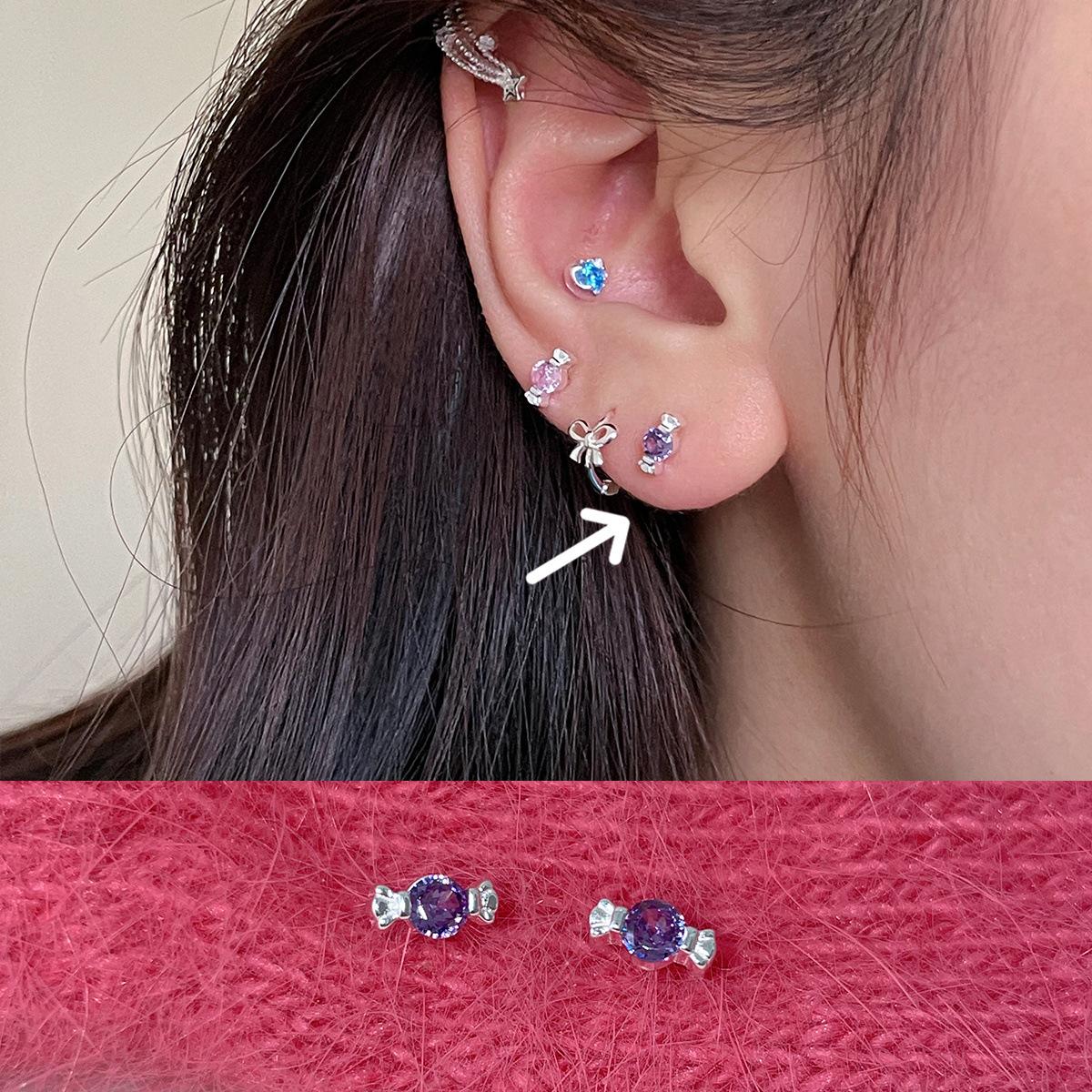 

S99 срібло стерлінгове маленькі та прості сережки-пусети у вигляді цукерок жіночі нішевий дизайн солодкий темперамент маленькі свіжі сережки осінь та зима 125 99 silver