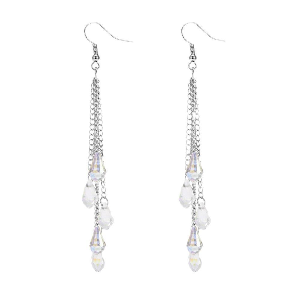 Crystal Long Drop Tassel Earrings Water Drop Shape Dangle Earrings Lightweight Elegant Design for Women and Girls One Size