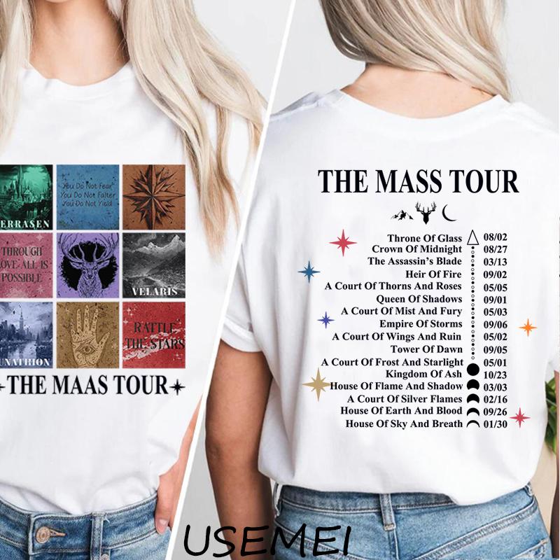 Женская футболка Sarah J Maas Eras Tour Футболка The Maas Tour Мерч Acotar Crescent City Футболка с принтом Футболка Throne of Glass S